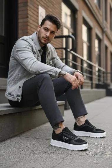 Adidasi barbati casual, negri cu alb L100