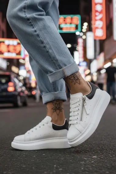 Adidasi barbati casual, albi cu negru K05 N10-1