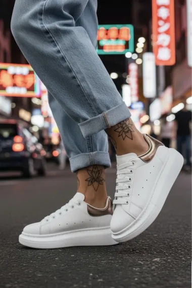 Adidasi dama casual albi cu maro 111 N5-4