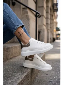 Adidasi dama casual albi cu maro 111