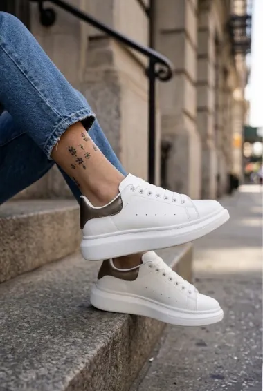 Adidasi dama casual albi cu maro 111 N5-4