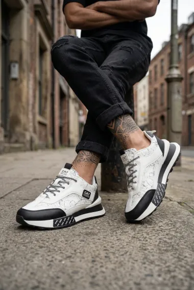 Adidasi barbati casual, albi cu negru A103 N10-3