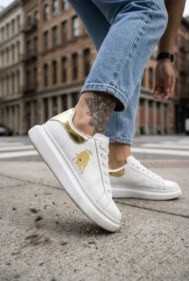 Adidasi dama casual albi cu imprimeu auriu FCL805 T6-2