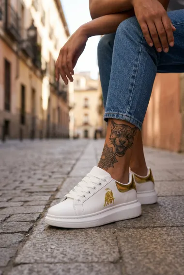 Adidasi dama casual albi cu imprimeu auriu FCL805 T6-2