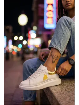 Adidasi dama casual albi cu imprimeu auriu FCL805 T6-2