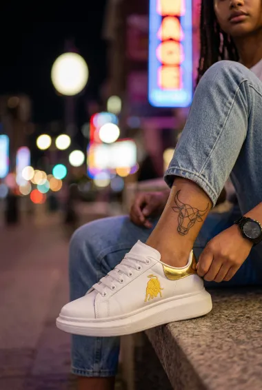 Adidasi dama casual albi cu imprimeu auriu FCL805 T6-2