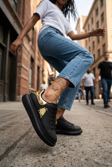 Adidasi dama casual negri cu imprimeu auriu FCL805 T6-2