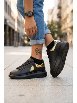 Adidasi dama casual negri cu imprimeu auriu FCL805 T6-2