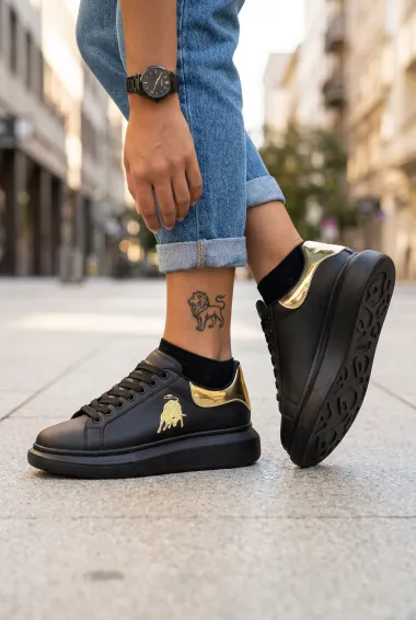 Adidasi dama casual negri cu imprimeu auriu FCL805 T6-2