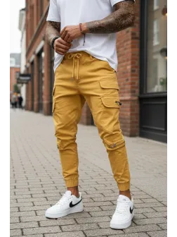 Pantaloni de trening cargo, crem, conici Y101 26-4