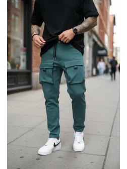 Pantaloni de trening cargo, verzi, conici Y198