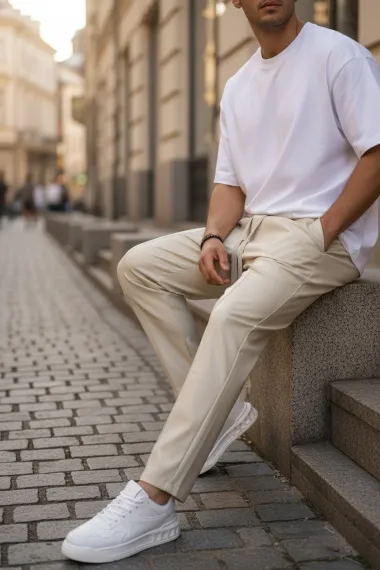 Pantaloni de trening bej conici 2648 33-2.1