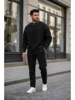 Trening barbati slim fit negru Pantaloni + Hanorac K008 30-5 Trening barbati slim fit negru Pantaloni + Hanorac K008 30-5