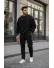 Trening barbati slim fit negru Pantaloni + Hanorac K008 30-5