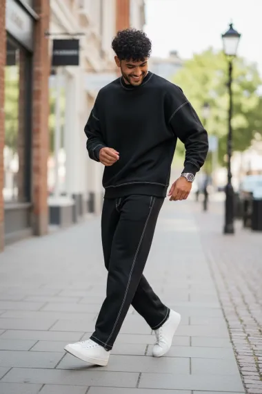 Trening barbati slim fit negru Pantaloni + Hanorac K008 30-5