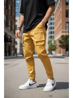 Pantaloni barbati casual mustar Y102 Pantaloni barbati casual mustar Y102