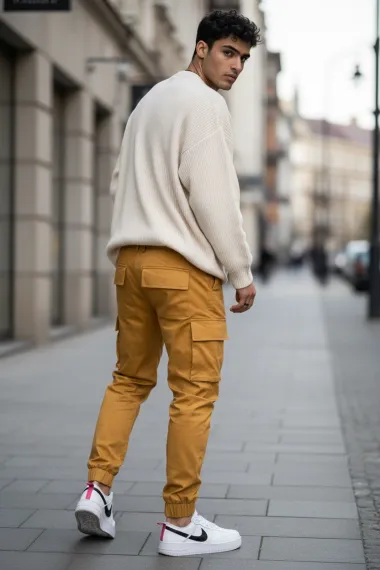 Pantaloni barbati casual mustar Y102