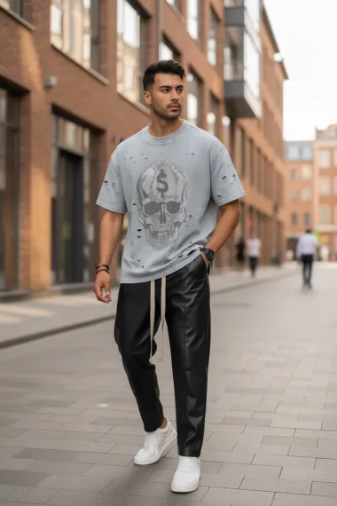 Tricou barbati gri, cu imprimeu , oversize Y238 11-1.1