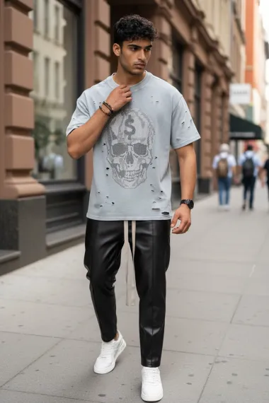 Tricou barbati gri, cu imprimeu , oversize Y238 11-1.1