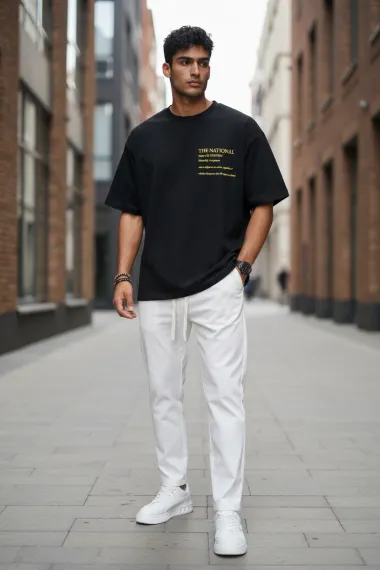 Tricou barbati, negru, oversize, premium Y265 6-2.1