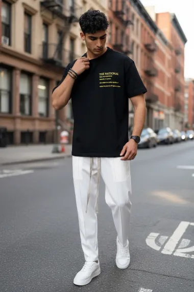 Tricou barbati, negru, oversize, premium Y265 6-2.1