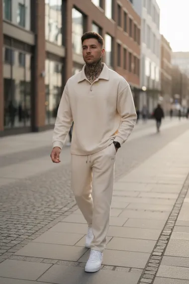 Trening barbati slim fit crem Pantaloni + Hanorac 2618 29-1