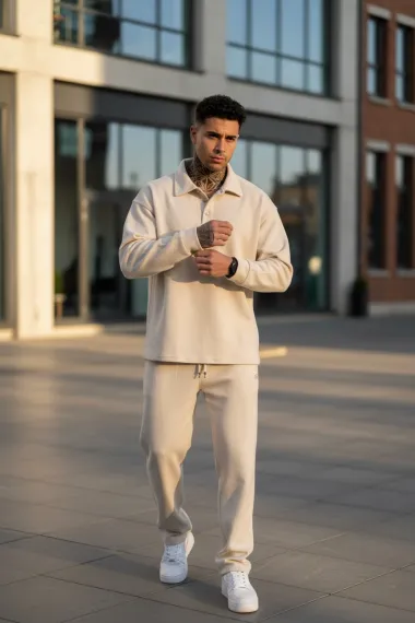 Trening barbati slim fit crem Pantaloni + Hanorac 2618 29-1
