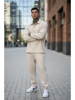 Trening barbati slim fit crem Pantaloni + Hanorac 2618 29-1 Trening barbati slim fit crem Pantaloni + Hanorac 2618 29-1