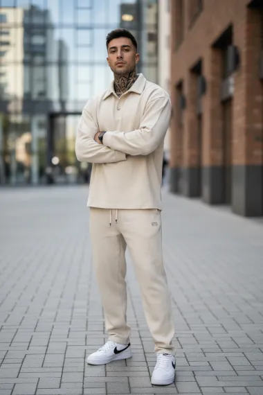 Trening barbati slim fit crem Pantaloni + Hanorac 2618 29-1