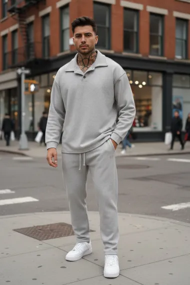 Trening barbati slim fit gri Pantaloni + Hanorac 2618 28-1.1