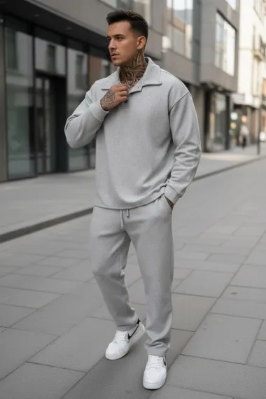 Trening barbati slim fit gri Pantaloni + Hanorac 2618 28-1.1