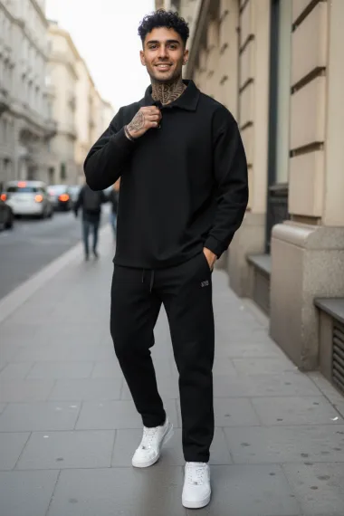 Trening barbati slim fit negru Pantaloni + Hanorac 2618 27