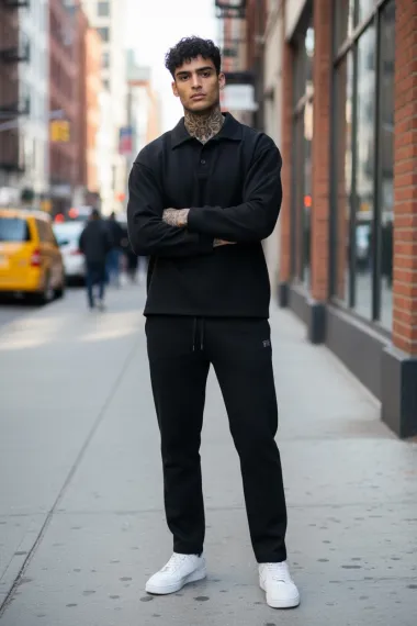 Trening barbati slim fit negru Pantaloni + Hanorac 2618 27