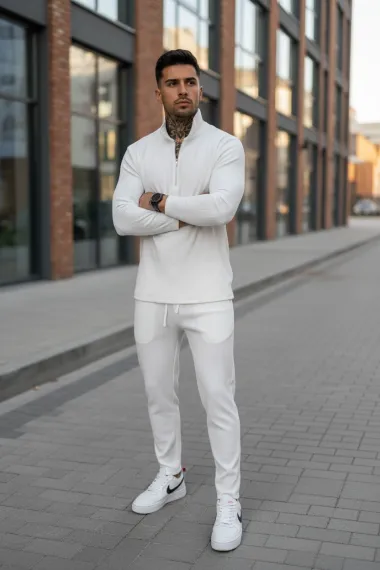 Trening barbati slim fit alb Pantaloni + Hanorac 3344