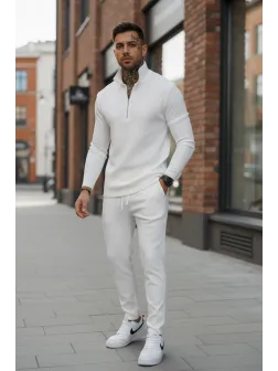 Trening barbati slim fit alb Pantaloni + Hanorac 3344 Trening barbati slim fit alb Pantaloni + Hanorac 3344