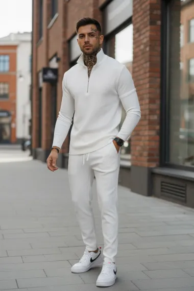 Trening barbati slim fit alb Pantaloni + Hanorac 3344