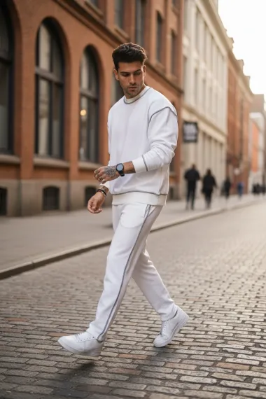 Trening barbati slim fit alb Pantaloni + Hanorac K008 28