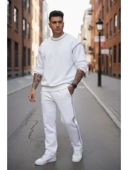 Trening barbati slim fit alb Pantaloni + Hanorac K008 28 Trening barbati slim fit alb Pantaloni + Hanorac K008 28