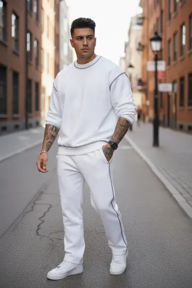 Trening barbati slim fit alb Pantaloni + Hanorac K008 28