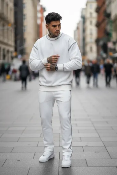 Trening barbati slim fit alb Pantaloni + Hanorac K008 28