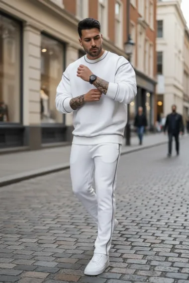 Trening barbati slim fit alb Pantaloni + Hanorac K008 28