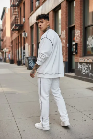 Trening barbati slim fit alb Pantaloni + Hanorac K008 28