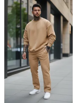 Trening barbati slim fit crem Pantaloni + Hanorac K008 30 Trening barbati slim fit crem Pantaloni + Hanorac K008 30