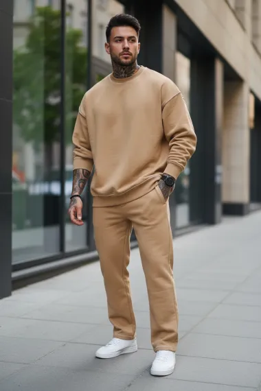 Trening barbati slim fit crem Pantaloni + Hanorac K008 30