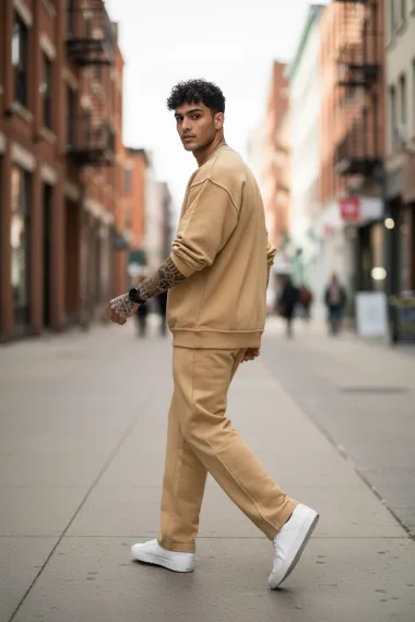 Trening barbati slim fit crem Pantaloni + Hanorac K008 30