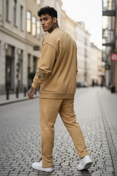 Trening barbati slim fit crem Pantaloni + Hanorac K008 30