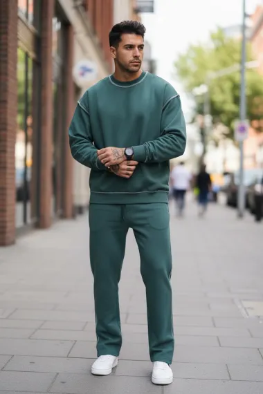 Trening barbati slim fit verde Pantaloni + Hanorac K008 28-1.3