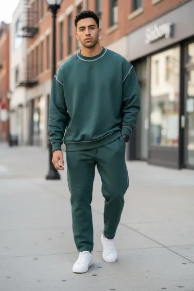 Trening barbati slim fit verde Pantaloni + Hanorac K008 28-1.3