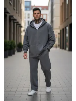 Trening barbati slim fit gri Pantaloni + Hanorac K043 D2-5.3 Trening barbati slim fit gri Pantaloni + Hanorac K043 D2-5.3