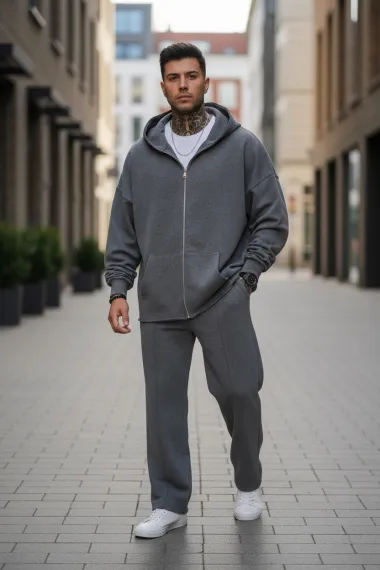 Trening barbati slim fit gri Pantaloni + Hanorac K043 D2-5.3